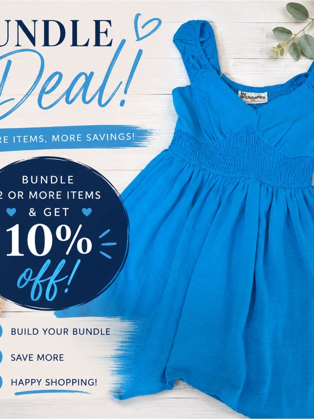 NWT No Boundaries Caribbean Blue Smocked Waist Coastal Mini Dress Bundle Deal
